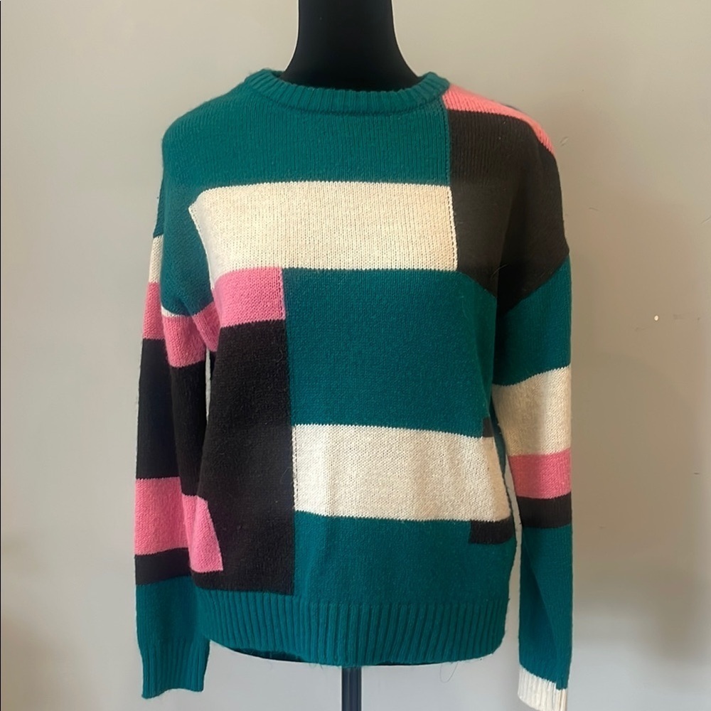 Colorblock Sweater in Teal, Pink, and Black